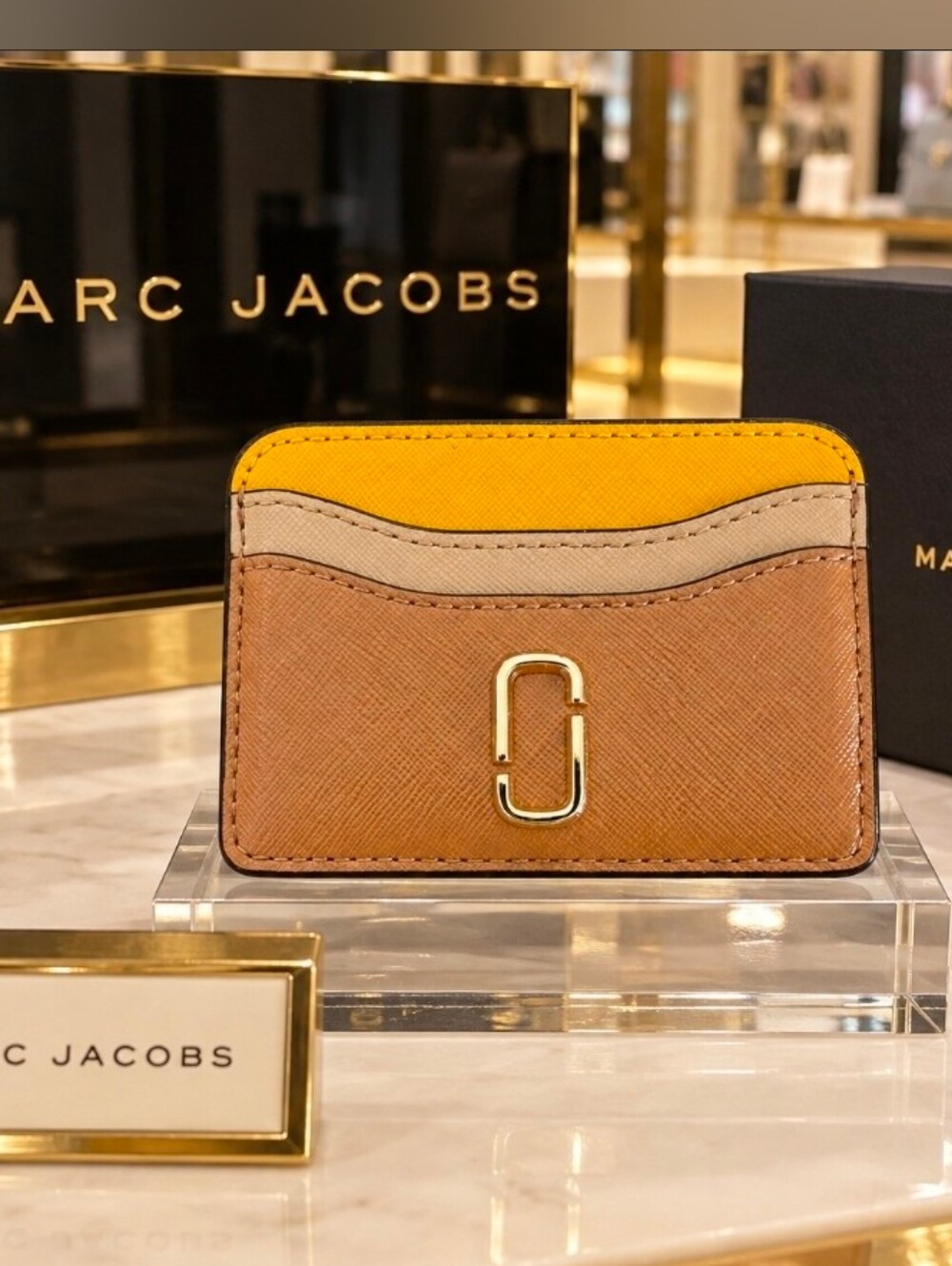 Marc Jacobs Style Leather Card Holder in Brown, Yellow & Cream